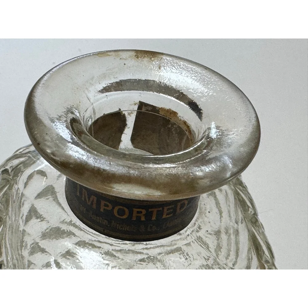 Vintage Mouquin Clear Glass Brandy Decanter with Stopper - Italy Quilted Diamond